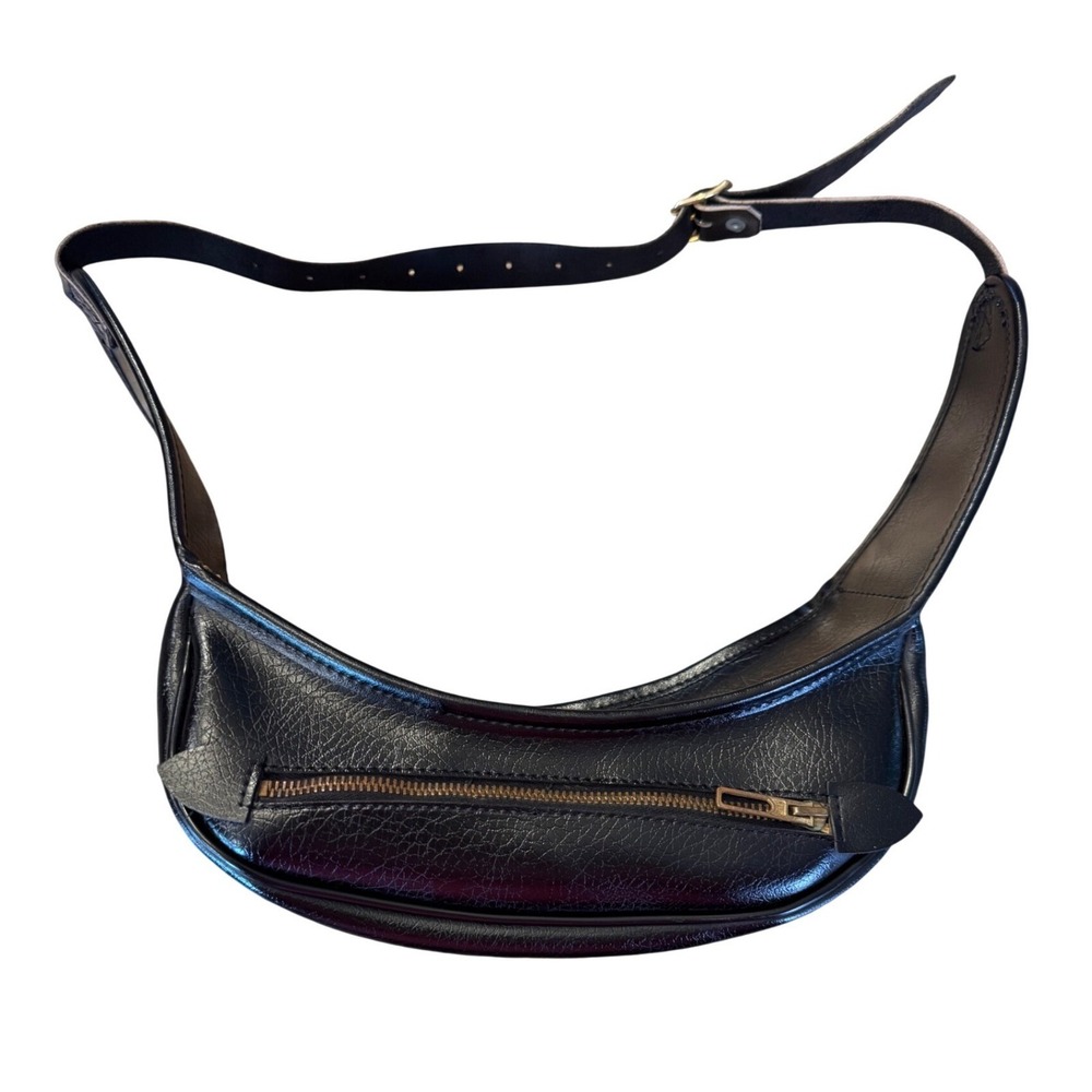 Vintage Lafuma 70s French‎ Leather Crescent Baguette Shoulder Utility Bag 45"